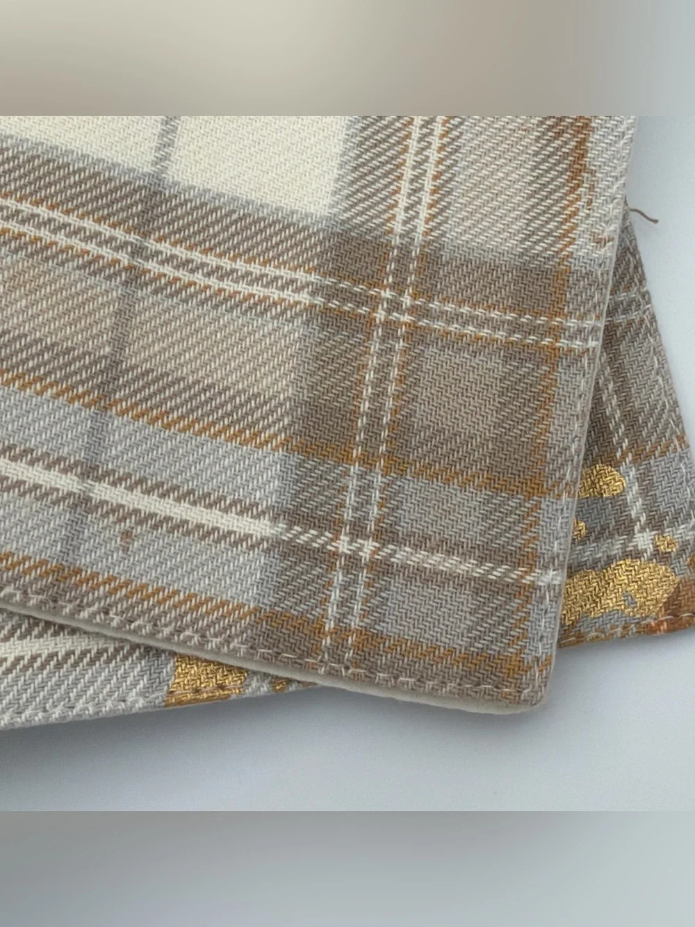 Christmas Threshold Cloth Grey & Gold Snowflake Plaid 6 Place Mats
